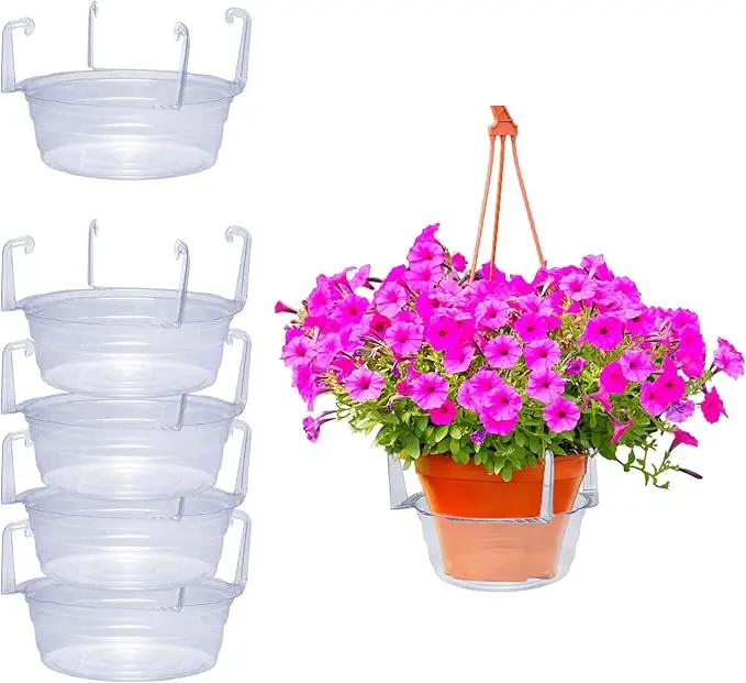 Curtis Wagner Plastics Hanging Basket Drip Pans (5-Pack) | Clear, Round (Diameter = 6.25" Base, 8" Top, 3.5" Depth) Hanging Plant Tray Saucer with Built-in Hooks & Water Catcher for Indoor & Outdoor by GreenHaven Gardens