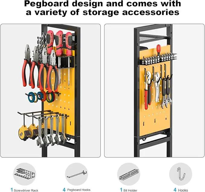 CCCEI Garage Power Tools Organizer Cart with Charging Station, Yellow Floor Standing Rolling Drill and Tools Battery Storage Cart on Wheels. Utility Rack Gift for Men, Husband, Father. by GreenHaven Gardens