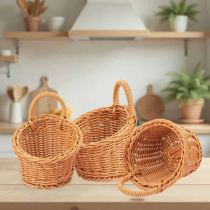 8 Pack 5.5 x 4.3 inch Woven Hanging Fruit Basket, Wall Hanging Wicker Baskets, Wall fruit Wicker Basket for Kitchen, Planter, Vegetable & Fruit, Boho Home Decor by GreenHaven Gardens