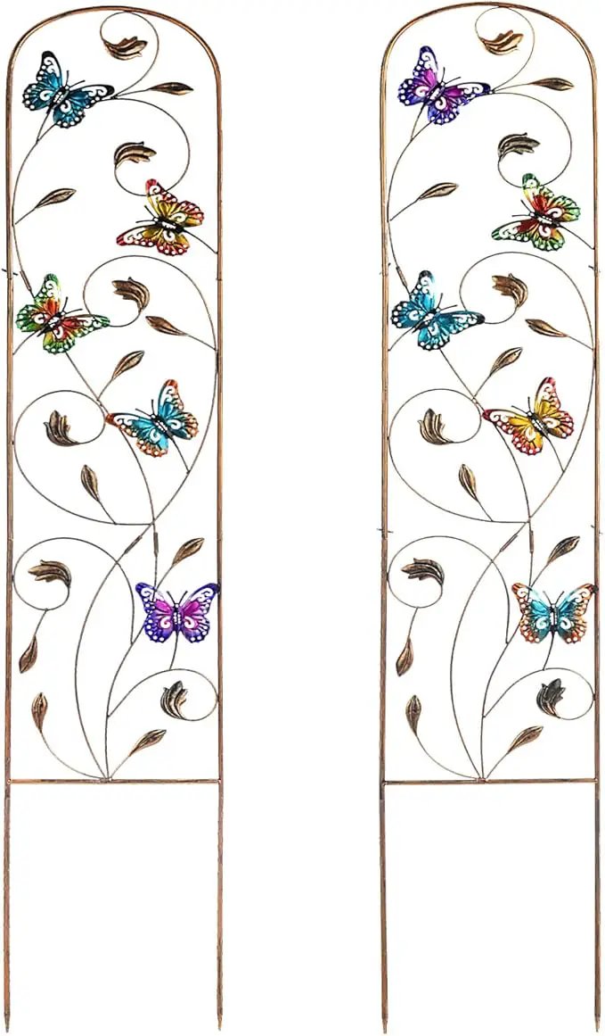 Set of 2 Butterfly Metal Garden Trellis for Climbing Plants, Decorative Vegetables Flowers Vine Trellis for Outdoor Patio 60'' H x 11'' W by GreenHaven Gardens