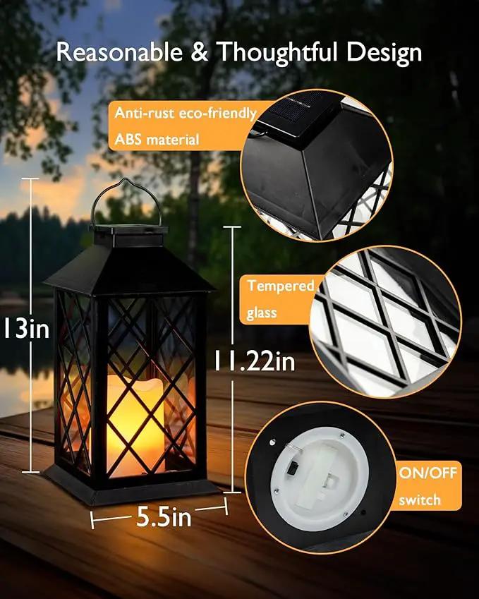 Homemory Solar Lanterns Outdoor Waterproof Hanging with Flickering Flameless Candles, 2 Pack 13'' Garden Outdoor Lantern Decorative for Patio Front Porch Backyard Balcony Cabin Outside Table(Black) by GreenHaven Gardens