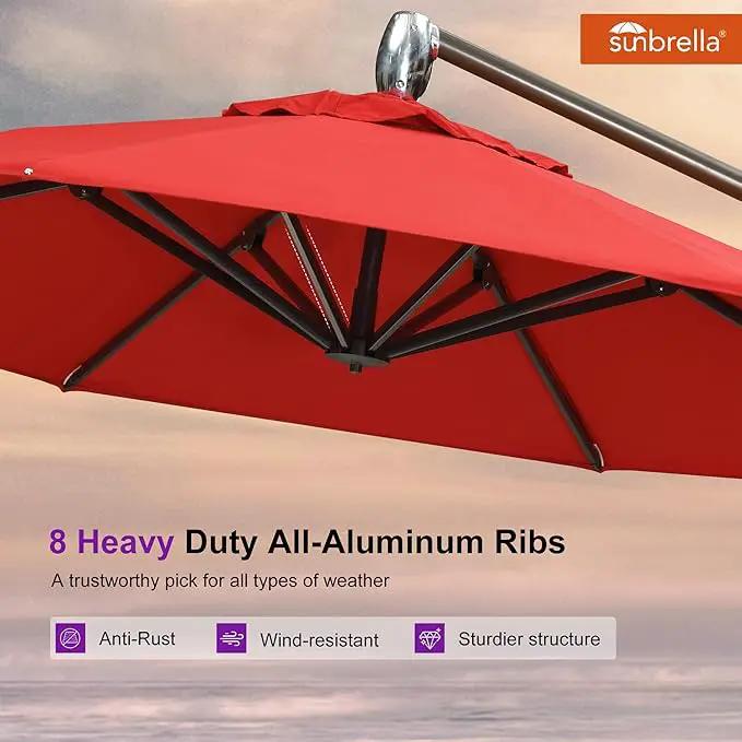 PURPLE LEAF 10FT Cantilever Patio Umbrella with 360-degree Rotation Aluminum Round Outdoor Offset Handing Umbrella for Patio Pool, Red by GreenHaven Gardens