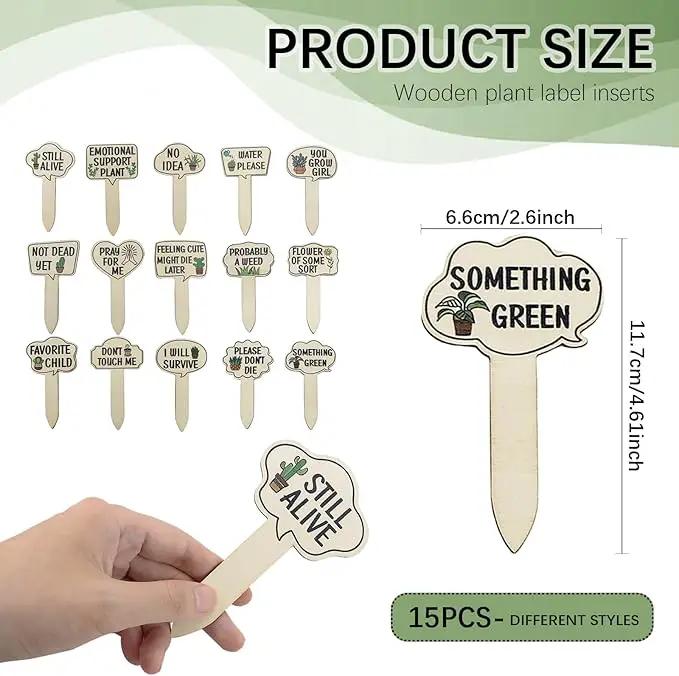 15pcs Funny Plant Signs Garden Markers Wooden Plant Labels Tab with Interesting Words Cute Patterns for Indoor and Outdoor Potted Used to Distinguish Potted Plants by GreenHaven Gardens