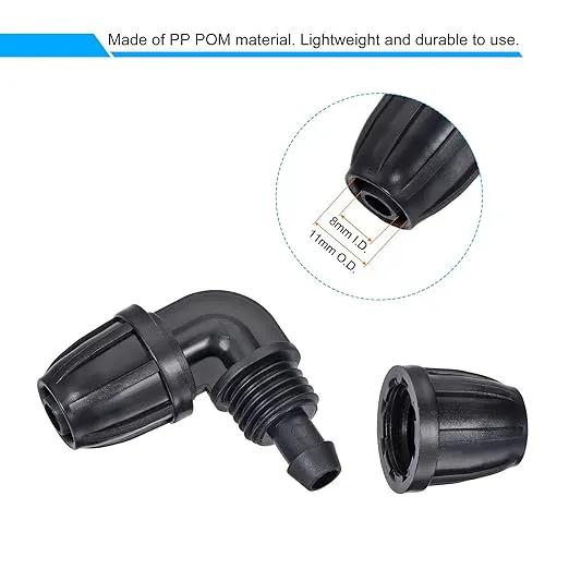 MECCANIXITY Drip Irrigation Elbow Barbed Fitting 8mm/11mm Tubing for Garden Drip Tape Tubing Sprinkler System Black Pack of 8 by GreenHaven Gardens