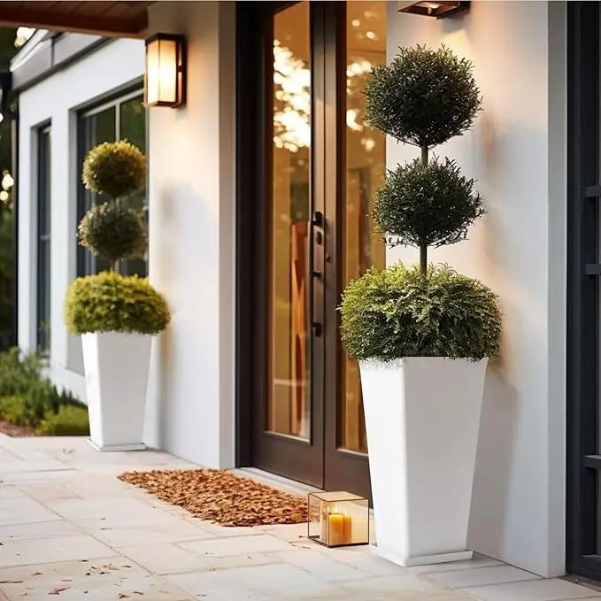 LA Jolie Muse 30 inch Tall White Planters Set of 2,Indoor/Outdoor Rectanglar Large Planters,V Shaped Taper Planters for Front Door. by GreenHaven Gardens