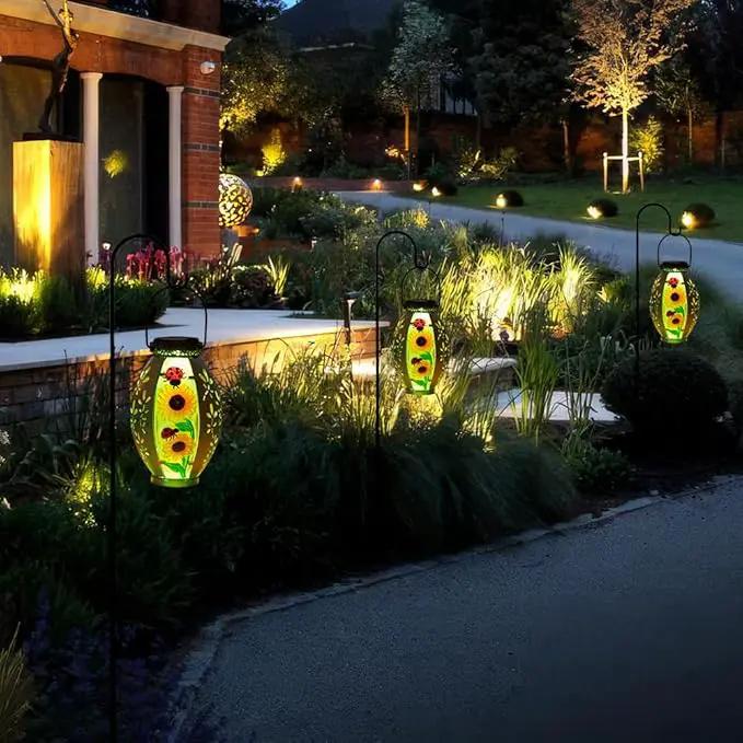 Sunflower Solar Lanterns Outdoor Waterproof,Hanging Solar Lantern,Sunflower Lanterns Decorative Outdoor,Glass & Metal Solar Lights for Tabletop Patio Porch Decor by GreenHaven Gardens