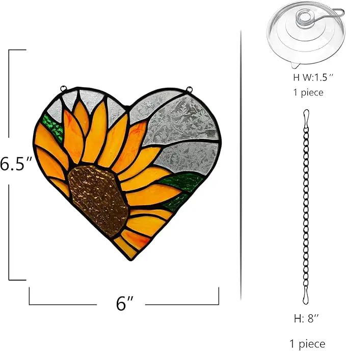 BOXCASA Sunflower Stained Glass Window Hangings,Sunflower Stained Glass Suncatcher,Heart Shape Sunflower Best Teacher Gifts for Women Birthday,Sunflower Decoration for Home Indoor Window by GreenHaven Gardens