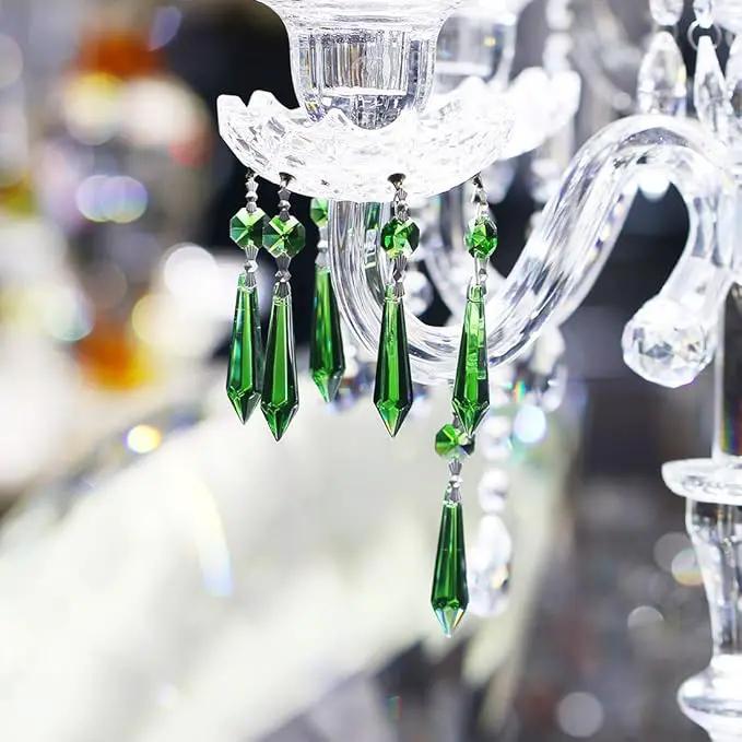 HDCRYSTALGIFTS 25pcs 55mm Green Crystal Icicle Pendant Chandelier Prisms Drops Lamp Candle Holders Curtain DIY Parts by GreenHaven Gardens