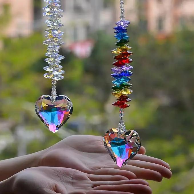 2PCS Exquisite Heart Crystal Sun Catcher Prisms, STINO Hanging Suncatchers with Glass Prism, Rainbow Maker for Windows, Balcony, Kitchen, Garden Decoration (1, Exquisite Heart 2Pcs) by GreenHaven Gardens
