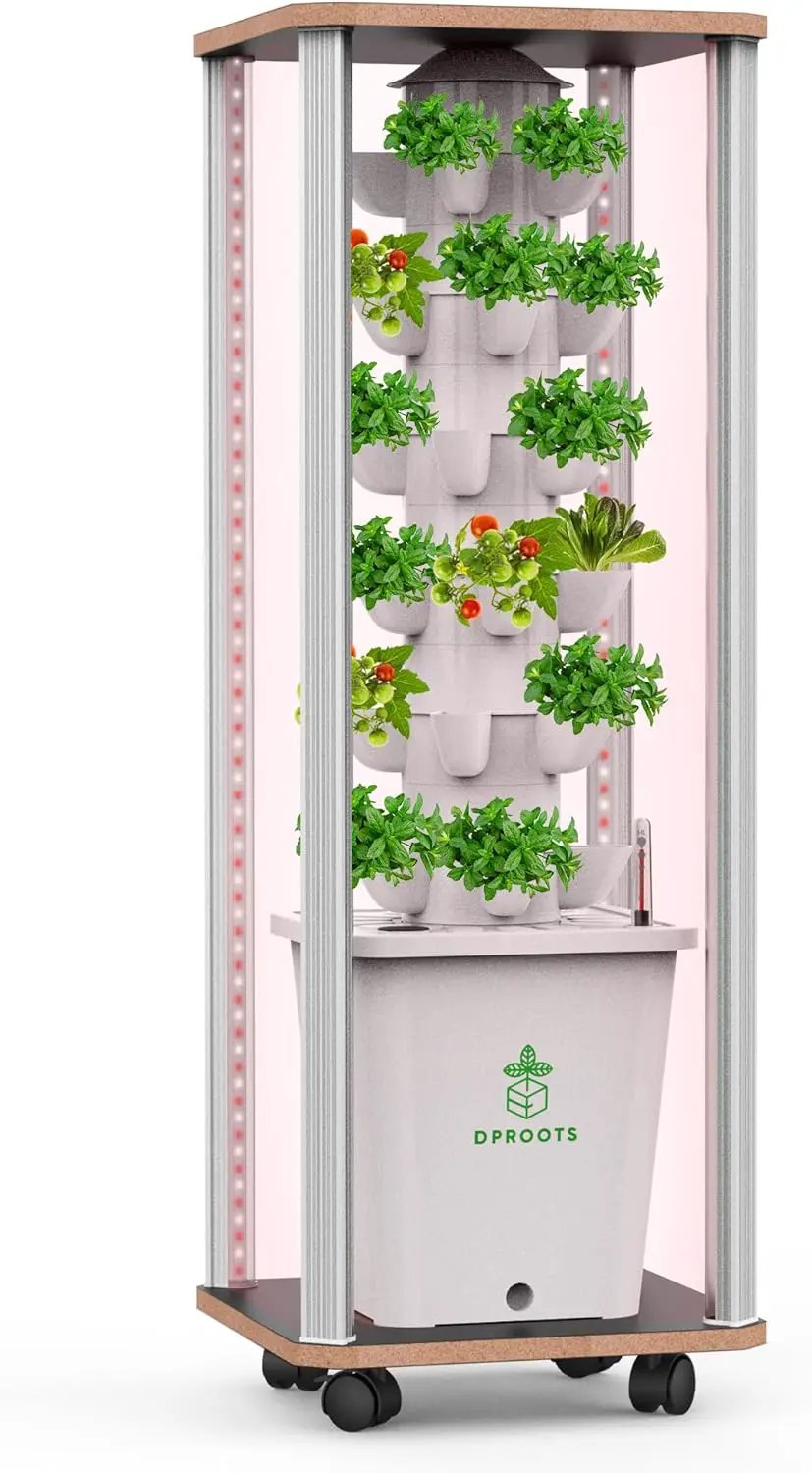 Hydroponic Tower Growing System Kits，30 Pods Vertical Indoor Garden，360° Full-Spectrum Lighs, Automatic Water Circulation System，Suitable for Leafy Greens and Herbs by GreenHaven Gardens