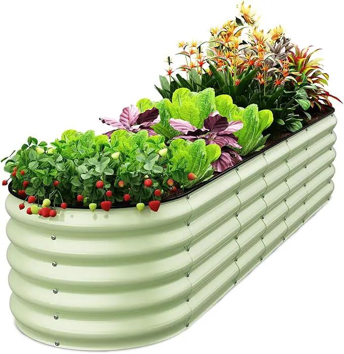 Oval 8x2x1.5 FT Galvanized Raised Garden Bed Kit, 31 in 1 Large Metal Planter Box for Outdoor Gardening, 18” Garden Bed for Vegetables Flower Herb(Sage Green) by GreenHaven Gardens