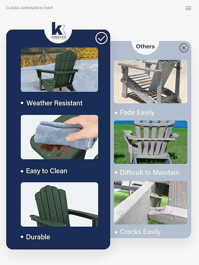 KINGYES HDPE Adirondack Chair Set of 6, Classic All-Weather Adirondack Chair, Green by GreenHaven Gardens