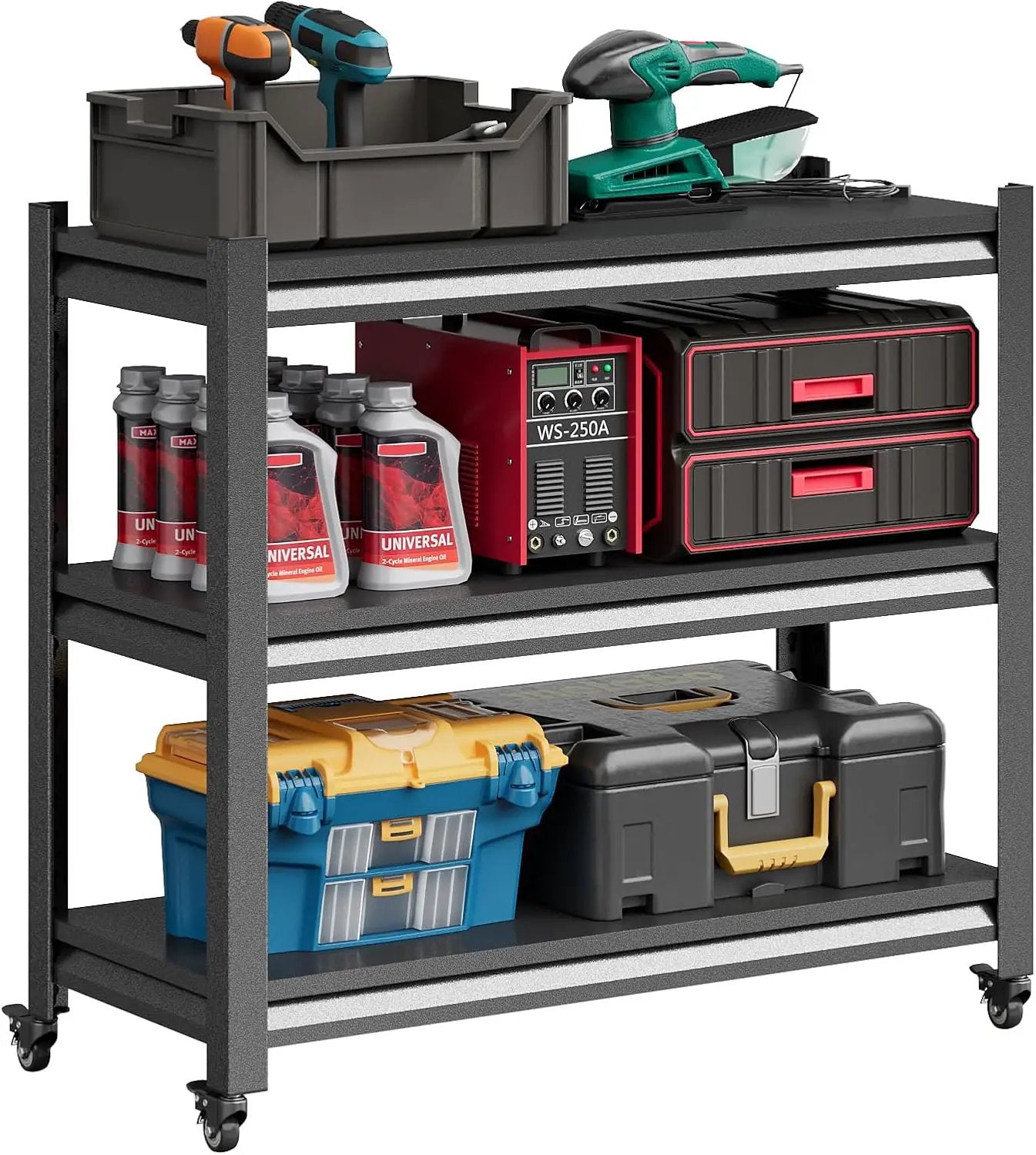 Workbench on Wheels, Adjustable Heavy Duty Work Table with Wheels, Heavy Duty Workstation, Metal Tool Work Bench for Garage Warehouse Workshop, 32" H x 18" D x 34" W by GreenHaven Gardens