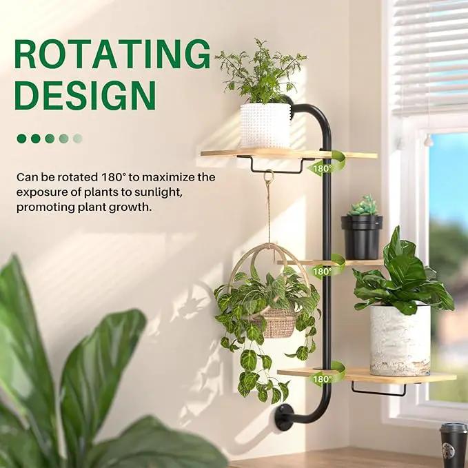 YUOROS Window Plant Shelves, 3-Tier Rotating Plant Shelf Stand, Indoor Metal Wall Plant Holder by GreenHaven Gardens
