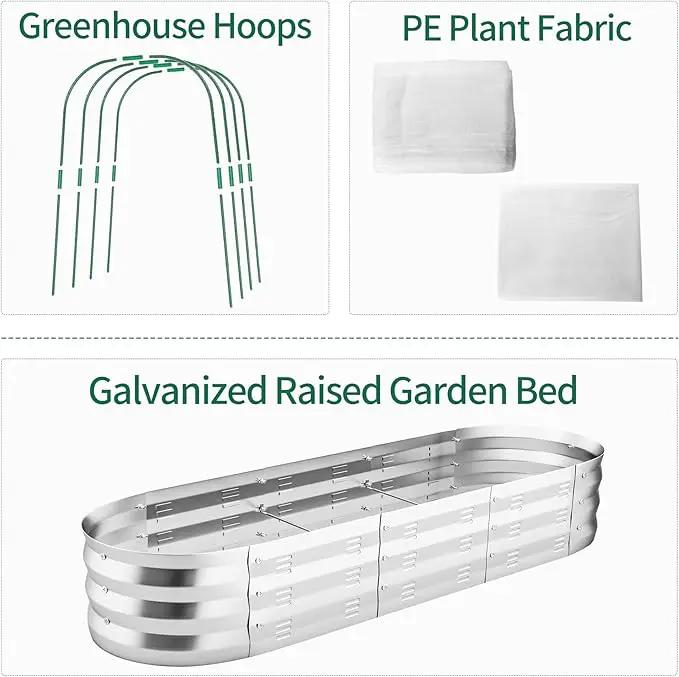 POTEY Raised Garden Bed with Greenhouse Galvanized Planter Box with 2 Greenhouse Cover for Outdoor Gardening Garden Box for Fruit, Vegetable, Flower, Herbs and Strawberry Plant by GreenHaven Gardens