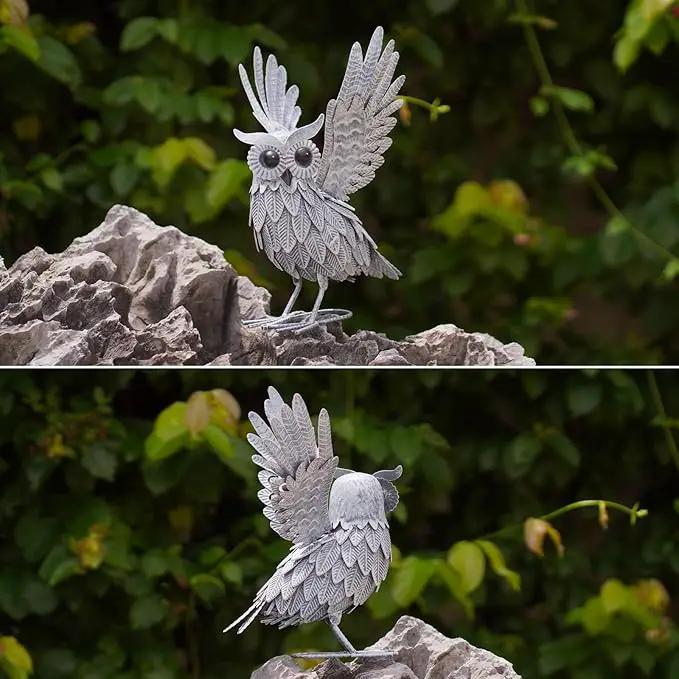Nacome Owl Garden Decor Metal Yard: Art Outdoor Sculptures & Statues Large Bird Ornaments for Patio Balcony Front Backyard - Gifts for Grandma Mom(Gray) by GreenHaven Gardens