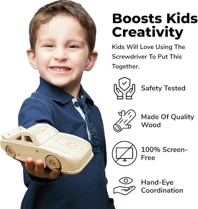 Kraftic Woodworking Building Kit for Kids and Adults, 3 Educational DIY Carpentry Construction Wood Model Kit Toy Projects for Boys and Girls - Build a Wooden Military Jet Race Car and Tractor Trailer by GreenHaven Gardens