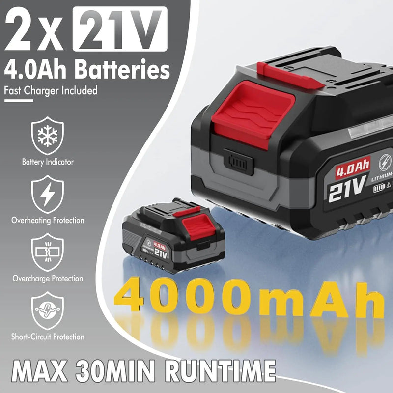 Leaf Blower Cordless (Upgraded) - 630CFM/160MPH, 21V Powerful Electric Cordless Leaf Blower with 2 x 4.0Ah Batteries and Charger, Battery Powered Leaf Blowers for Lawn Care, Patio, Yard, Dust, Snow by GreenHaven Gardens