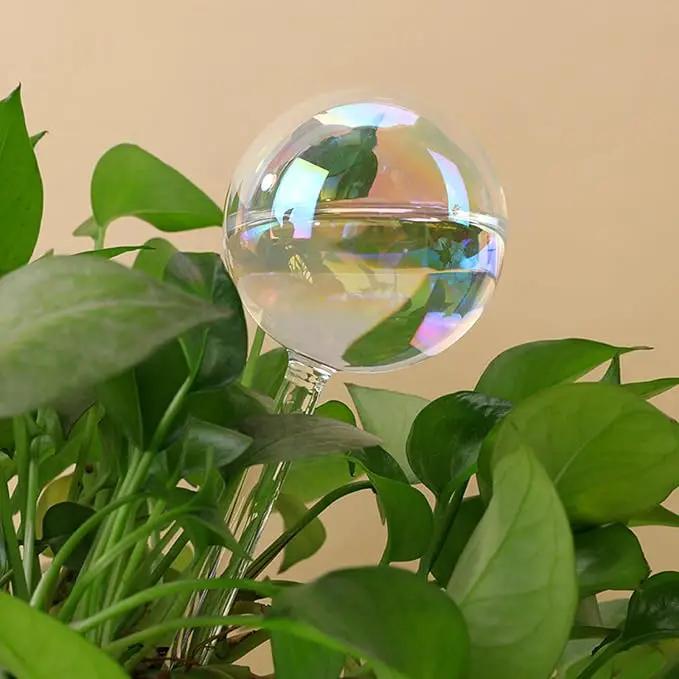 Large Plant Watering Globes, 3PCS Iridescent Rainbow Gradient Color Clear Glass Bulbs Self Watering Spikes Planter Insert, Automatic Plant Waterer Bulbs Devices for All Plants, 9" L * 2.75" D by GreenHaven Gardens