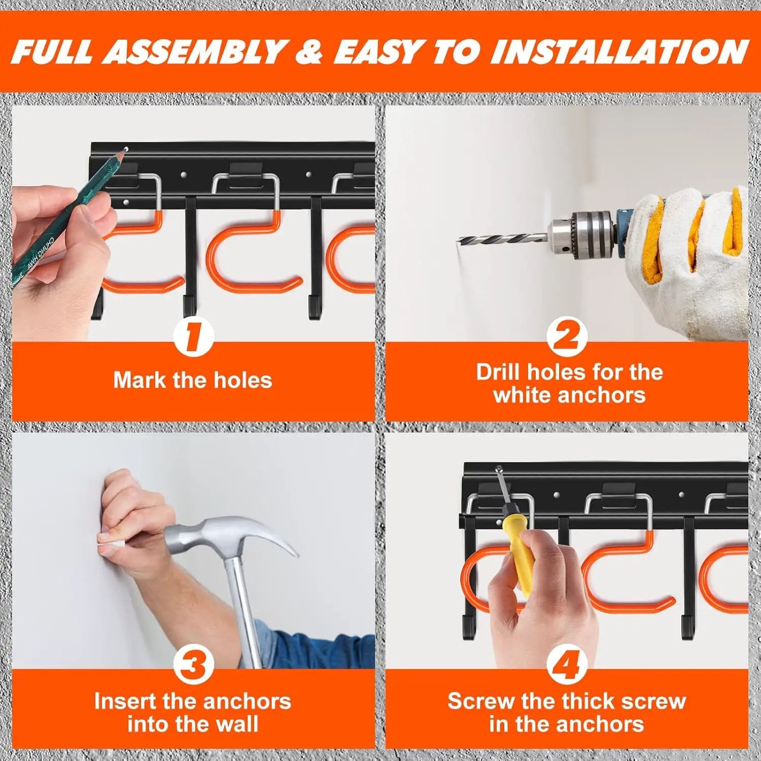 17'' All Metal Garden Tool Organizer Adjustable Garage Tool Organizer Wall Mount Garage Organizers and Storage with Heavy Duty Hooks Tool Hangers for Garage Wall, Shed, Garden by GreenHaven Gardens