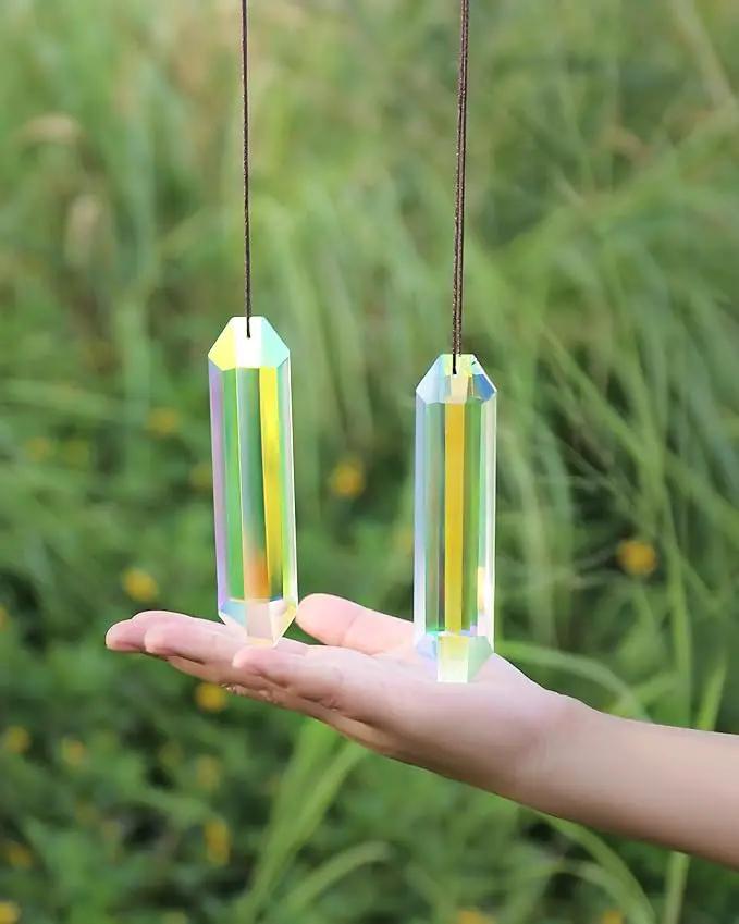 2 Pack Crystal Suncatcher, Hanging Sun Catcher Prism with String Suncatchers for Windows, Room, Outdoor, Car Mirror Garden Decor by GreenHaven Gardens