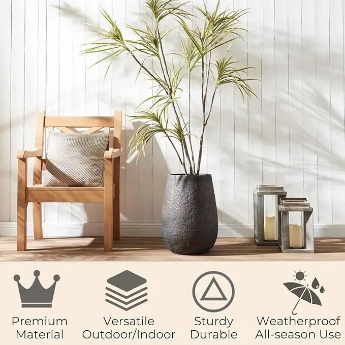 Weathered Concrete 19.7 Inch Tall Planter, Large Decorative Flower Pot with Drainage Hole, Round Plant Container for Home, Garden, Patio, Courtyard, A Dusting of Bronze Rust with Green Tone, 1 Pack by GreenHaven Gardens