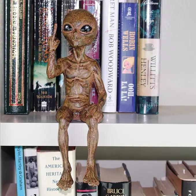 John Bernard & Company Rude Alien Statue “Flipping The Bird” 10″ H Shelf Sitter Extraterrestrial Figurine Funny Home or Garden Decoration (Starlight Bronze)… by GreenHaven Gardens
