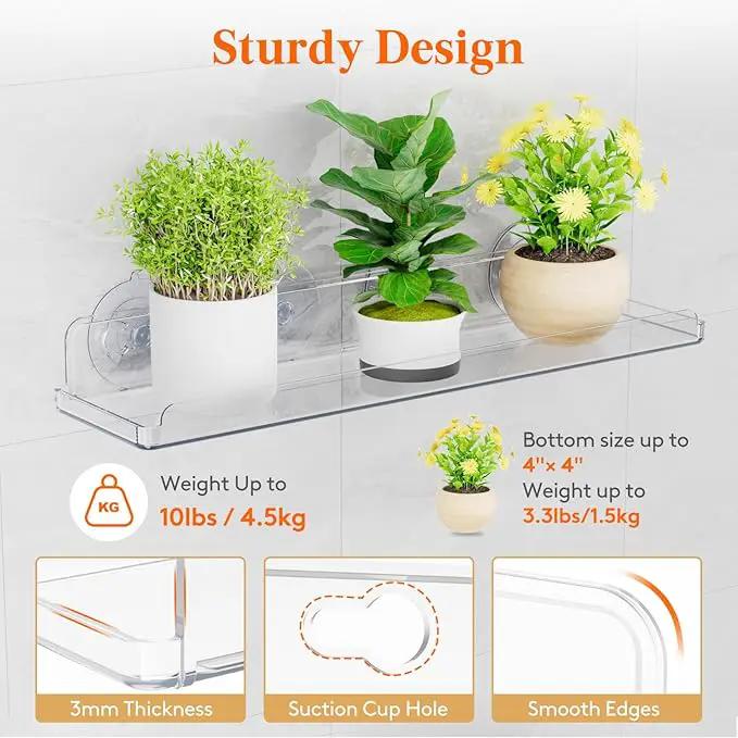 Lifewit Window Plant Floating Shelves 15 inch, 4 Pack Acrylic Suction Cup Shelf, Window Sill Extender for Indoor Succulent Plants, Micro Greens, Seed Starter Pots, Herb Planters by GreenHaven Gardens