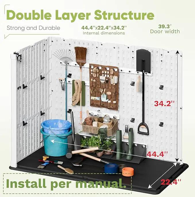 Devoko Outdoor Storage Cabinet 26 Cu Ft with Lockable Doors, Horizontal Storage Shed Waterproof Patio Tools Storage Box for Sofa Cushions, Gardening Tools and Accessories (White) by GreenHaven Gardens