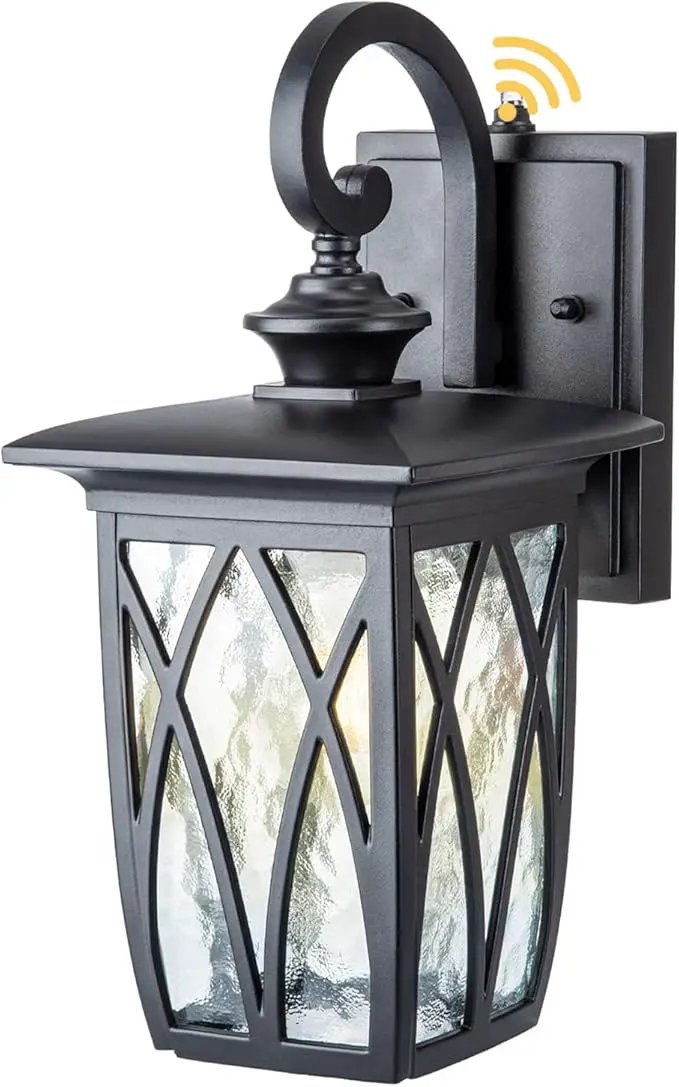 JYZ Dusk to Dawn Outdoor Wall Lantern, Craftsman Style Exterior Sconce Light with Water Ripple Glass, Traditional Porch Light Fixture Wall Mount Lamp for Front Porch Doorway Garage Patio Garden by GreenHaven Gardens