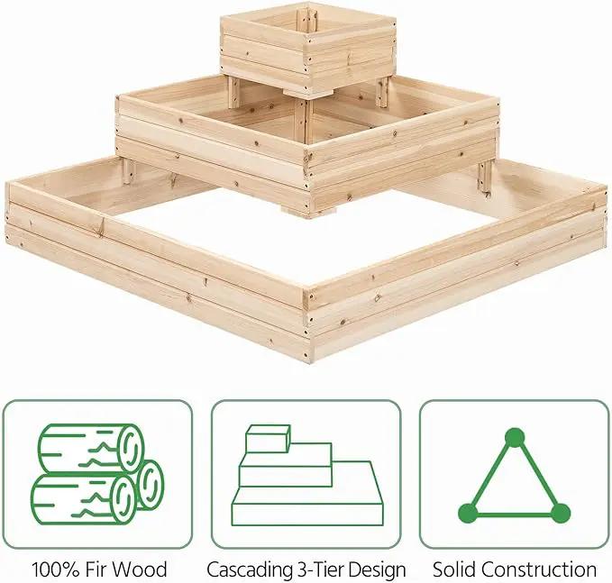 Yaheetech 3 Tier Wooden Raised Garden Bed 44.5'' L×44.5″ W×20.5″ H, 2 PCS Horticulture Open-Bottom Planter Raised Garden Bed for Flowers/Herbs/Vegetables Planter Flower Box by GreenHaven Gardens