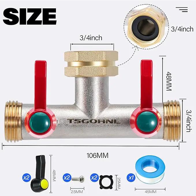 Hose Splitter, 180 Degree T Type Water Hose Splitter, Faucet Splitter 2 way 3/4" GHT Thickened Hexagonal Water Inlet with 2 More Extension Handles by GreenHaven Gardens