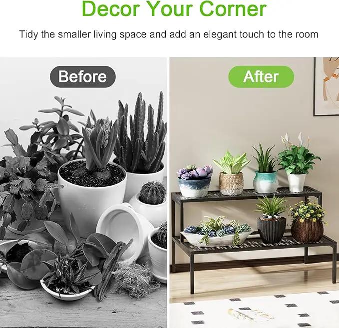 aboxoo Metal Plant Stand 2 Tier Potted Multiple Flower Pot Holder Plant Shelf Indoor Plants Multiple,Outdoor Heavy Duty Planter Display Shelving Unit for Patio Garden Corner Balcony(Black) by GreenHaven Gardens