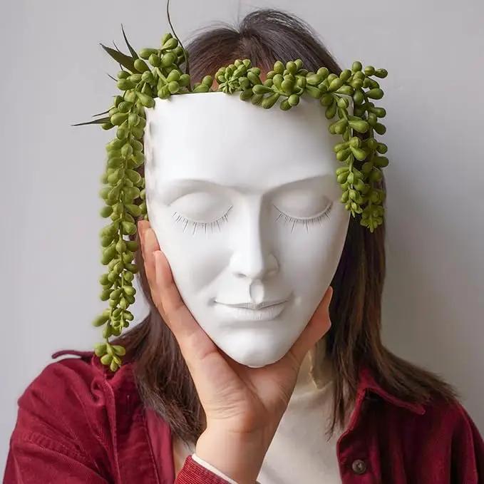 Head Planter Wall Mounted, 6.6 Inch Resin Face Wall Planter Wall Vase for Flower Plant Pot with Drainage Suitable for Home Decor Planter Gifts by GreenHaven Gardens