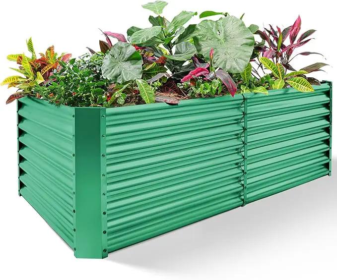 Land Guard 6×3×2 ft Galvanized Metal Raised Garden Bed, 2FT Deep Root Elevated Planter Box Steel Large Vegetable Flower Bed Kit(Green) by GreenHaven Gardens