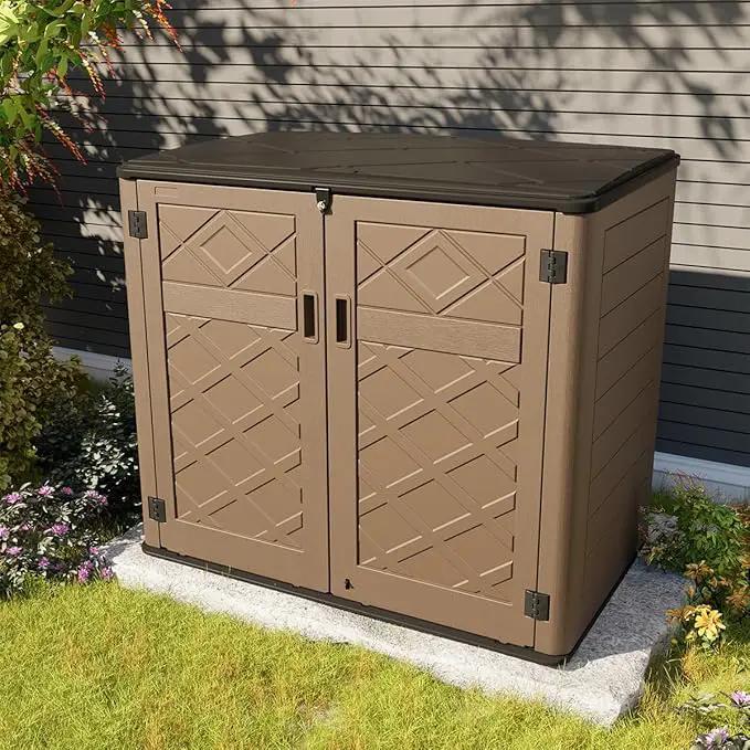 KINYING Larger Outdoor Storage Shed Weather Resistance, Resin Sheds & Outdoor Storage for Garden, Patios, Backyards, 48 Cu.Ft Tool Shed for Garbage Cans, Lawn Mower, Garden Tools,Brown by GreenHaven Gardens