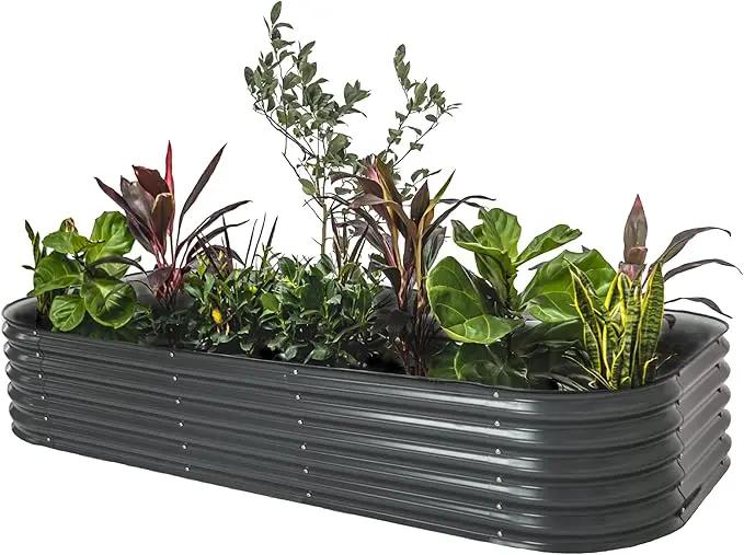 Vego garden Raised Garden Bed Kit, 17" Tall 10 in 1 Modular Raised Garden Beds Kit, Metal Planter Box for Vegetables, Flowers, Herbs, Modern Gray by GreenHaven Gardens