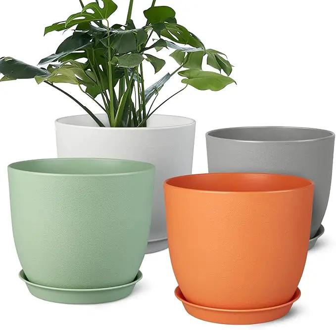 Plant Pots 8 Inch Set of 4, Flower Pots with Multi Mesh Drainage Holes, Planters for Indoor Outdoor Garden Plants and Flowers (Multicolor) by GreenHaven Gardens