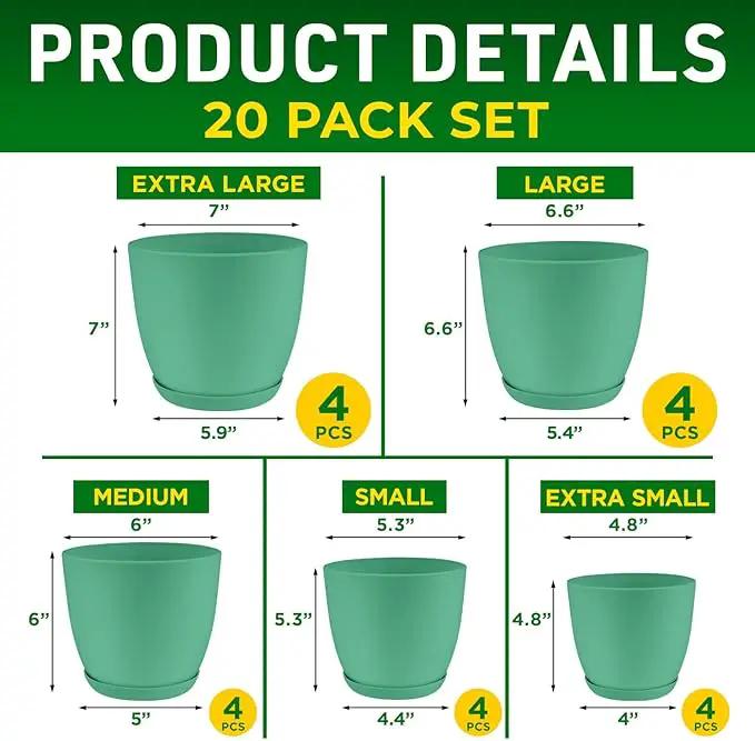 Planter Pots with Drainage Holes - Lightweight, Durable, & Space-Saving Pots for Indoor and Outdoor - Versatile Functionality, Simple Modern Design, Set of 20 Plastic Planter Pots Mint by GreenHaven Gardens