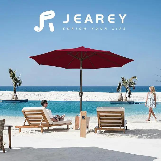 JEAREY 10FT Outdoor Patio Umbrella Outdoor Table Umbrella with Push Button Tilt and Crank, Market Umbrella 8 Sturdy Ribs UV Protection Waterproof for Pool, Garden (Wine Red) by GreenHaven Gardens