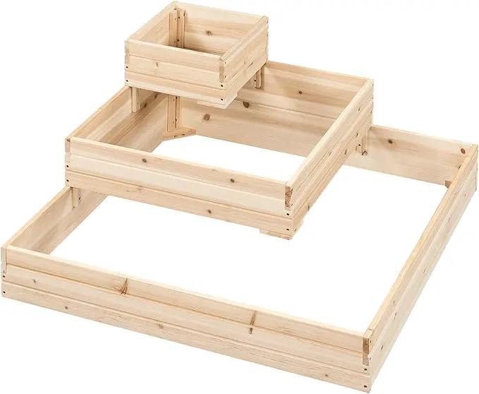 Yaheetech 3 Tier Wooden Raised Garden Bed 44.5'' L×44.5W×20.5×H, Horticulture Open-Bottom Planter Raised Garden Bed for Flowers/Herbs/Vegetables Planter Flower Box by GreenHaven Gardens