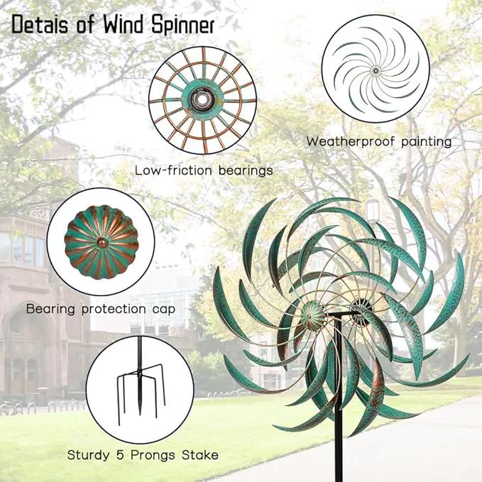 VEWOGARDEN Large Wind Spinners for Yard and Garden, Waterproof Metal Doubles Wind Spinners Outdoor Decor, Wind Sculptures & Spinners with Stakes (23" W * 80" H) by GreenHaven Gardens