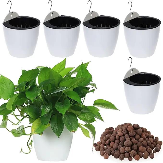 5 Packs 7.3”Wall Hanging Self Watering Planters Large Wall Mounted Plastic Plant Pots Wick Flower Pots for Indoor and Outdoor Wall Mounted Planters African Violet Pot Orchid Pots by GreenHaven Gardens