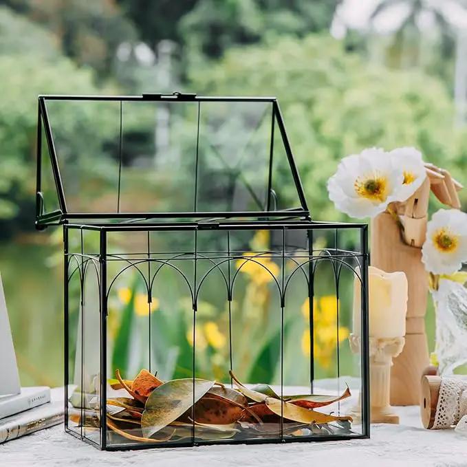 NCYP Glass Terrarium with Lid for Cacti, Succulents, Small Plants - 7.5 x 4.9 x 9 inches Closed Geometric Planter Box - Home Indoor Tabletop House Shape Decorative, Black (Terrarium Only) by GreenHaven Gardens