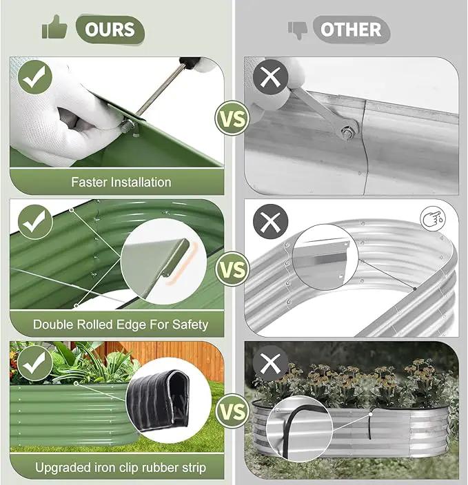 Galvanized Raised Garden Bed - 8x2x1.4FT Metal Planter Boxes Outdoor | Oval Steel Raised Bed Kit for Gardening with Protective Tape, Bracing Rods, Gloves for Vegetables, Flower, Herb (Green) by GreenHaven Gardens