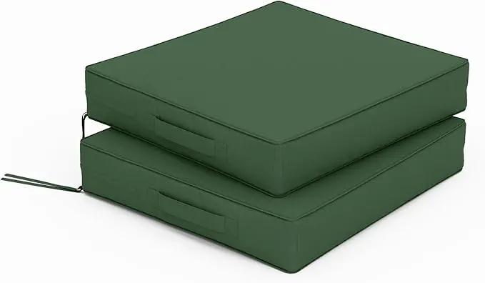 Patio Chair Cushions 17 X 16 X 3 Inch Waterproof Outdoor Seat Cushions for Patio Furniture, Outdoor Sofa Couch Pads with Ties & Handle, Set of 2, Green by GreenHaven Gardens