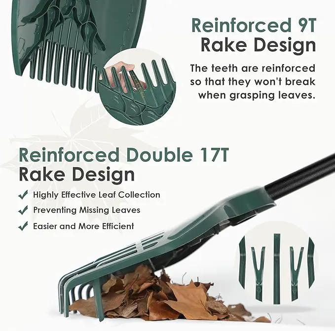 ORIENTOOLS 17Tines Double Row Garden Rake Set with 9Tines Leaf Hand Rakes, 272L Leaves Bin and Gardening Gloves for Scooping and Picking up Leaves, Clear and Collect Garden Rake Kit by GreenHaven Gardens