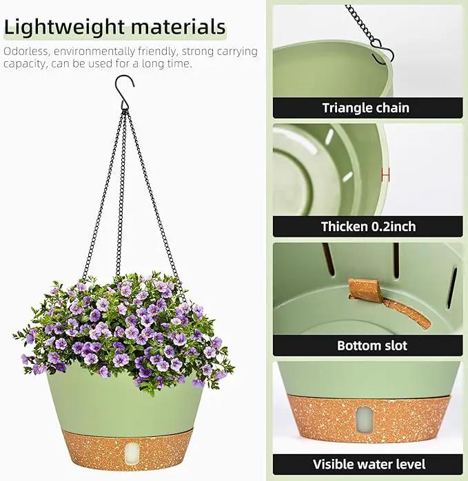 QCQHDU 2 Pack Hanging Planters for Indoor Outdoor Plants, 10 Inch Hanging Baskets Flower Pots with Reservoir Tray & Visible Water-Level by GreenHaven Gardens