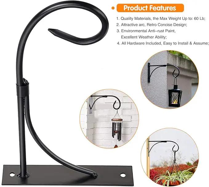 Iron Hanging Basket Brackets, 2 Pcs 11 Inch Durable Weather-Resistant Outdoor Plant Hooks for Hanging Plant Lantern Windchime Birdhouse Metal Sign Fruit Bracket, Screw Included by GreenHaven Gardens