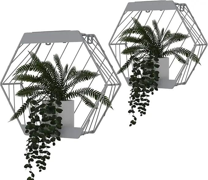 Grand patio Outdoor Leiden LED Solar Hexagon Wall Sconce Planter, with Dusk to Dawn Sensor Decor Wall Lighting for Garage Doorway Patio Yard, Cement Grey(S-Linear) by GreenHaven Gardens